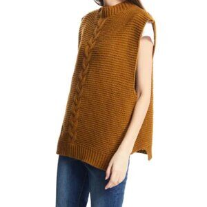 Anthropologie Ochre mustard yellow oversized cable knit sweater vest EUC